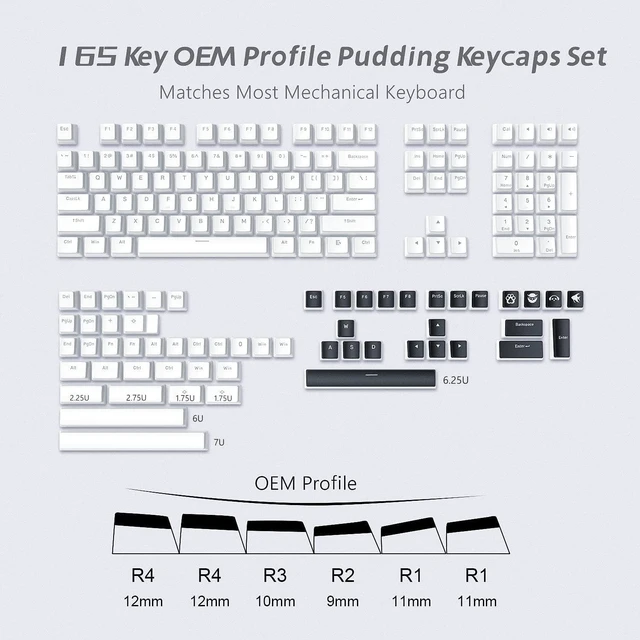 Alt view image 3 of 6 - Pudding Keycaps, PBT Keycaps 165 Keys Set Custom Keycap Set, Shine Through Keycaps OEM Profile, Universal Compatiability for 100%, 75%, 65%, 60% Keyboard - White