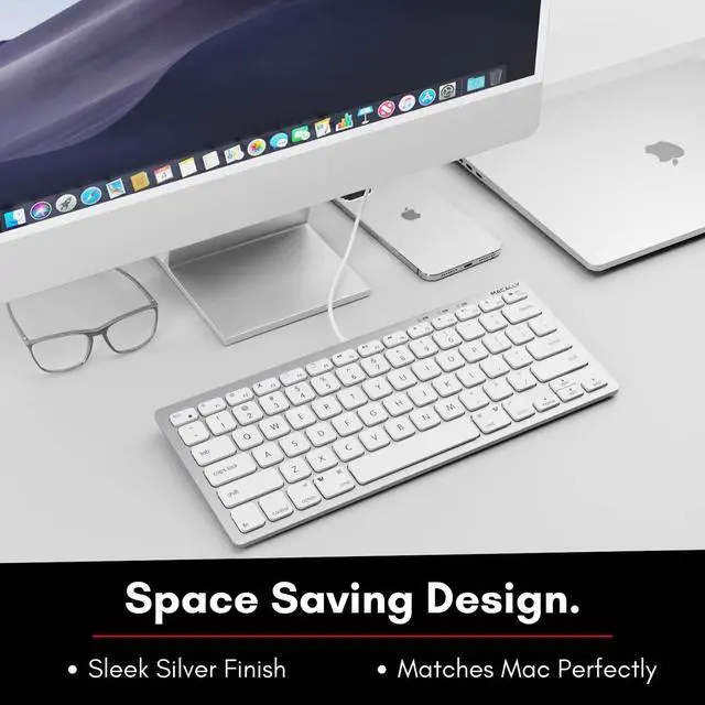 Alt view image 3 of 7 - Small Wired Keyboard for Mac and Windows - 78 Scissor Switch Keys Compatible Apple Keyboard - USB Mini Keyboard That Saves Space and Looks Great - Plug and Play Wired Mac Keyboard - Aluminum