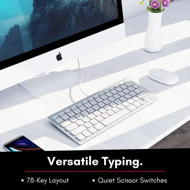 Alt view image 5 of 7 - Small Wired Keyboard for Mac and Windows - 78 Scissor Switch Keys Compatible Apple Keyboard - USB Mini Keyboard That Saves Space and Looks Great - Plug and Play Wired Mac Keyboard - Aluminum