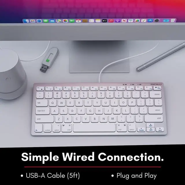 Alt view image 4 of 7 - Small Wired Keyboard for Mac and Windows - 78 Scissor Switch Keys Compatible Apple Keyboard - USB Mini Keyboard That Saves Space and Looks Great - Plug and Play Wired Mac Keyboard - Aluminum