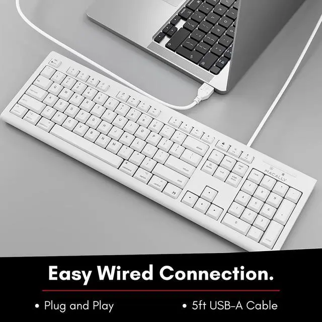 Alt view image 3 of 7 - Macally Full-Size USB Wired Keyboard for Mac Mini/Pro, iMac Desktop Computer, MacBook Pro/Air Desktop w/ 16 Compatible Apple Keyboard with Numeric Keypad, Rubber Domed Keycaps - Spill Proof