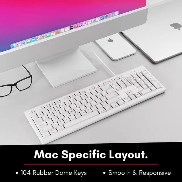 Alt view image 6 of 7 - Macally Full-Size USB Wired Keyboard for Mac Mini/Pro, iMac Desktop Computer, MacBook Pro/Air Desktop w/ 16 Compatible Apple Keyboard with Numeric Keypad, Rubber Domed Keycaps - Spill Proof