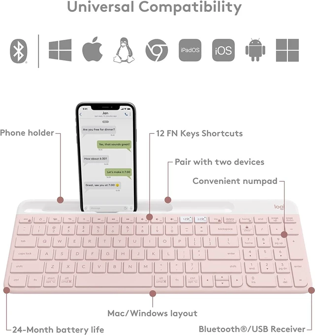 Alt view image 6 of 6 - K585 Slim Wireless Keyboard with Built-in Phone Cradle - Rose