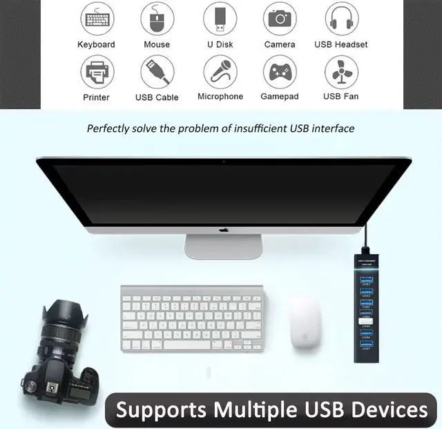Alt view image 6 of 7 - Upgraded USB Hub 3.0 VIENON 7-Port USB Extender Splitter for Laptop PC MacBook Mac Pro Mac mini iMac Surface Pro and More USB Devices