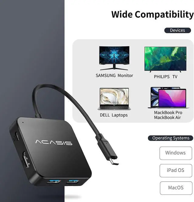 Alt view image 6 of 7 - USB C Hub, Multi-Port USB Type-C Hub with 4K HDMI, Power Delivery 100 W | 3 USB 3.0 Port | 1 Type-C 3.0 Port | USB Splitter Adapter for MacBook, Mac Mini, XPS, Laptop (0.5FT)