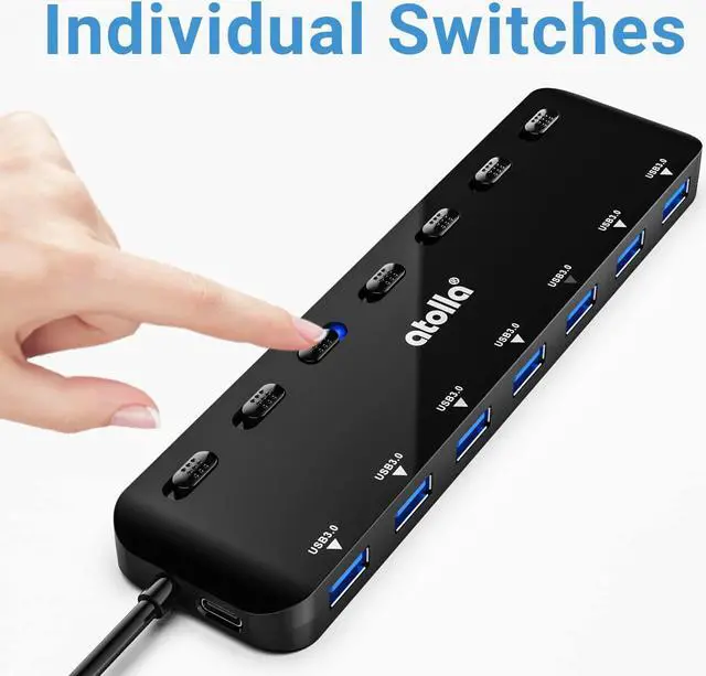 Alt view image 5 of 7 - atolla 7-Port USB 3.0 Hub Splitter, USB Extender Ultra Slim Data USB Hub with Individual Power Switch and LEDs
