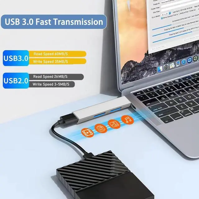 Alt view image 4 of 7 - USB 3.0 Hub, VIENON Aluminium 3-Port USB Hub USB Splitter USB Expander for Laptop, Xbox, Flash Drive, HDD, Console, Printer, Camera,Keyborad, Mouse