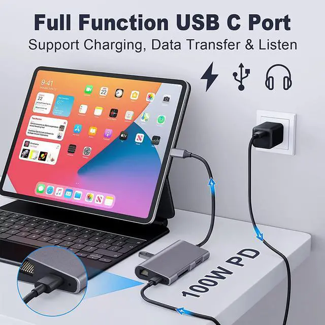 Alt view image 3 of 6 - USB C Hub Ethernet Multiport Adapter, LasAnclas 8-in-1 USB C Docking Station 4K HDMI, 100W PD, 3 USB 3.0, 1Gbps LAN USB C Dongle, SD/TF Reader USB C Dock for MacBook Air/Pro,iPad Pro 2021 and More