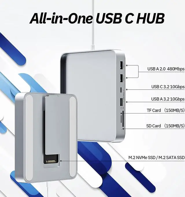 Alt view image 2 of 7 - USB C Hub for iMac 24 inch 2021/2023/2024, Minisopuru iMac Hub Support M.2 NVMe SSD, iMac Accessories for iMac M1/M3/M4, iMac Adapter with USB A/C 10Gbps, SD/TF, M.2 SSD (Not Included), Silver