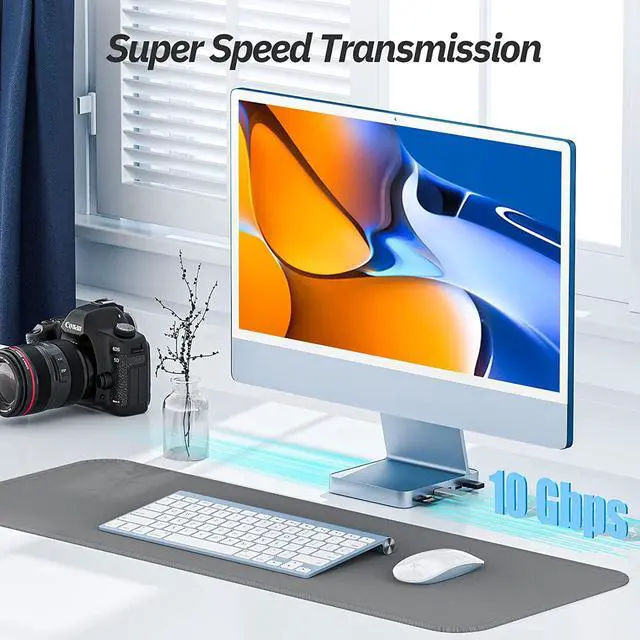 Alt view image 5 of 7 - USB C Hub for iMac 24 inch 2021, Minisopuru USB Hub Adapter Support M.2 NVMe SSD 7 in 1 Docking Station iMac Accessories with USB C 10Gbps, USB A 3.2, SD/TF Card Reader, M.2 SSD (Not Included), Blue.
