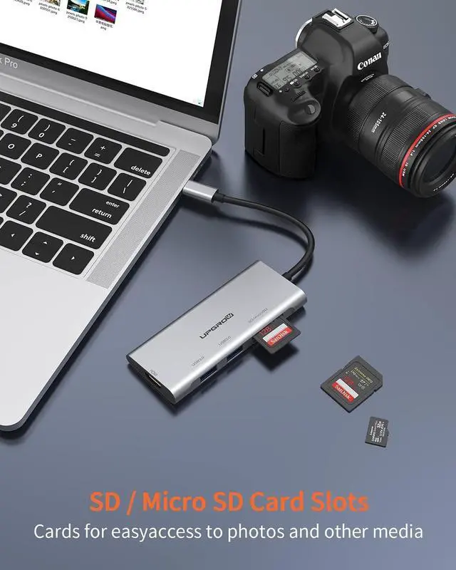 Alt view image 4 of 6 - Upgrow 5-in-1 USB C Hub Adapter with HDMI, SD, Micro SD, 2 USB 3.0 Ports for MacBook, iPad,Laptop and More Type C Devices