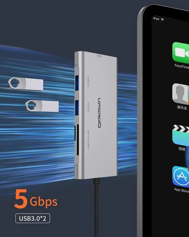 Alt view image 5 of 6 - Upgrow 5-in-1 USB C Hub Adapter with HDMI, SD, Micro SD, 2 USB 3.0 Ports for MacBook, iPad,Laptop and More Type C Devices