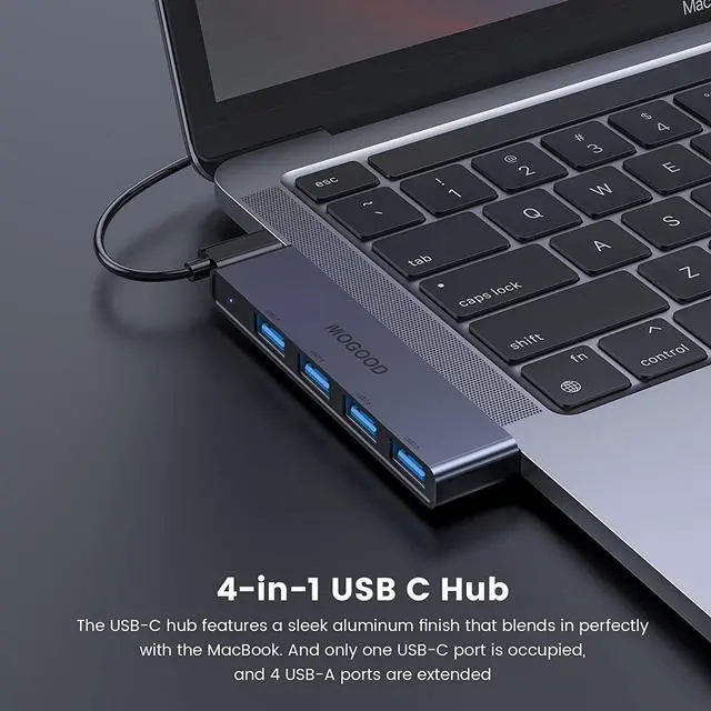 Alt view image 2 of 6 - USB C to USB Hub 4 Ports USB C to USB Hub Multiport Adapter USB C Splitter with USB 3.0 Port USB Type C Docking Station for MacBook Pro/Air2020/2019 Surface Pro and More