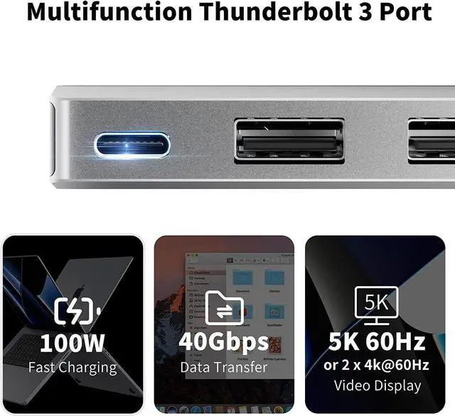 Alt view image 5 of 7 - USB C Hub Adapter for MacBook Pro/Air M1 M2 13" 14" 15" 16" 2022-2019,ACASIS 5 in 1 MacBook Pro Accessories with 10Gbps 3*USB 3.1/ 100W Thunderbolt 3 PD Charing/ 3.5 Audio mic