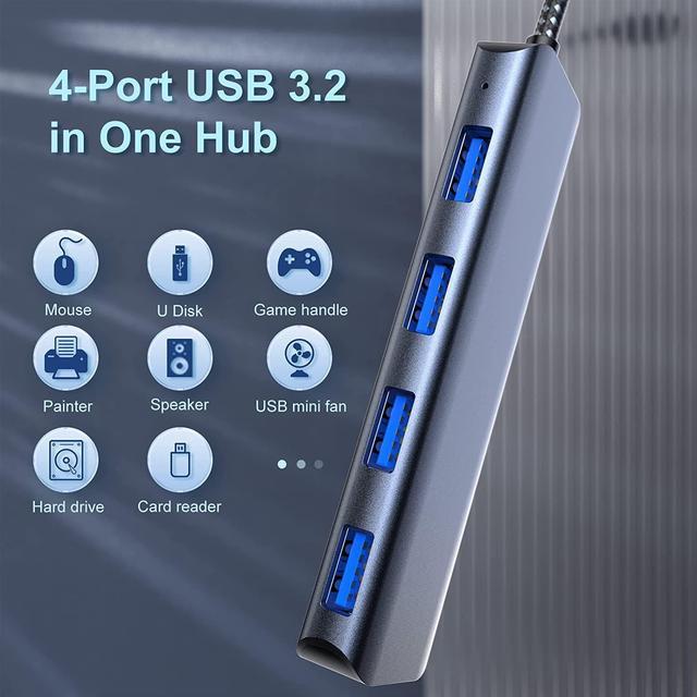 USB 3.2/3.1 Gen 2 Hub, 4-Port Powered USB Gen 2 Hub (USB-C to USB-A x3 &  USB-C), Aluminum 10Gbps SuperSpeed USB-C Data Hub for Mac/Laptop/PC,  Compact