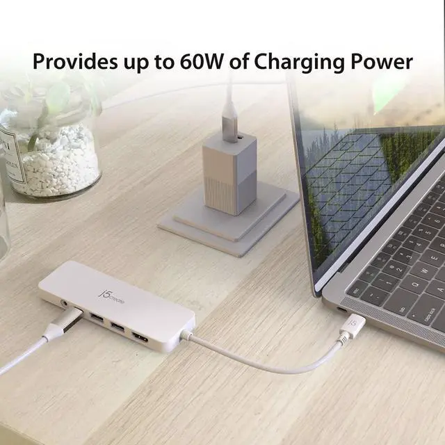 Alt view image 6 of 7 - j5create USB-C Mini Hub - 4K HDMI, 2 x USB 3.1 5Gbps, microSD & SD Card Reader, 3.5mm Audio Jack, 60W PD Pass-Through Charging (JCD373)