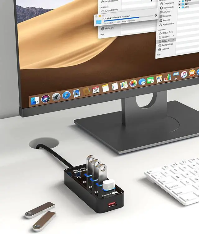 Alt view image 7 of 7 - vantisan Powered USB 3.0 Hub, USB Extension 4-Port USB Hub Splitter (4 USB 3.0 Data Ports+1 Smart Charging Port) with 5V/3A Powered Adapter and Individual ON/Off Switches
