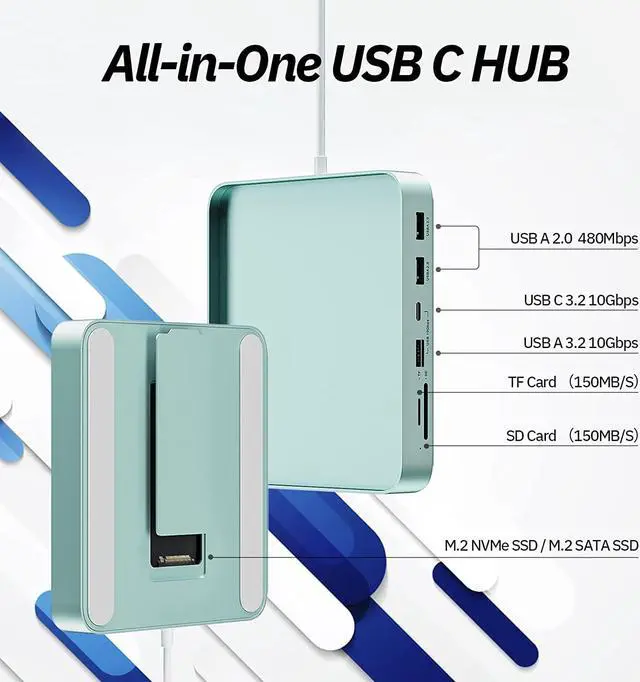 Alt view image 2 of 7 - Minisopuru USB C Hub for iMac 24 inch 2021/2023/2024, USB Hub Adapter Support M.2 NVMe SSD, iMac USB Hub for iMac M1/M3/M4, iMac Accessories with10Gbps, USB A 3.2, SD/TF, M.2 SSD(Not Included), Green.