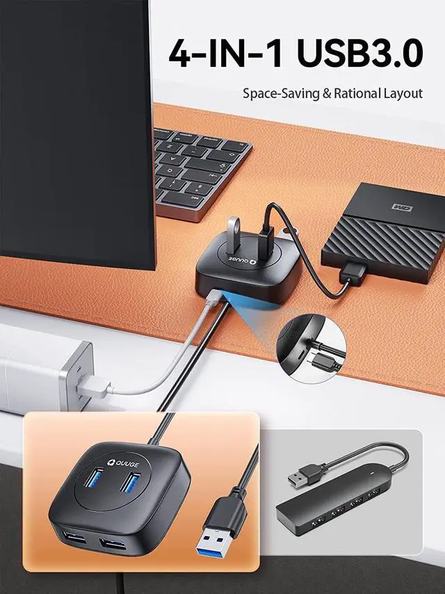 Alt view image 7 of 7 - USB Hub, USB 3.0 Hub with 4 USB A Port 5Gbps, 1.8ft Extension Cable, Micro Charging Port, USB Splitter USB Expander for Laptop, HDD, Flash Drive, MacBook, XPS, PS5, TV, PC, Switch More [Universal]