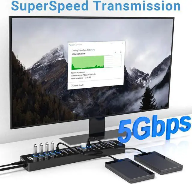 Alt view image 4 of 7 - Power USB Hub 3.0, atolla 16 Port USB Splitter with 12V/6A Power Adapter and Individual Switches, High-Speed Data Transfer for Laptop, PC, Mac, and More Devices