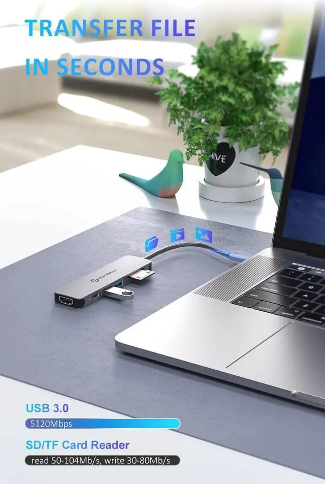 Alt view image 5 of 7 - UtechSmart USB C Hub, 4K@60Hz USB C to HDMI Adapter for MacBook Pro Air, 6 in 1 USB C Dongle Compatible for USB C Laptop and Type C Devices (100W PD Port/HDMI/SD/TF Card Reader/2*USB3.0)