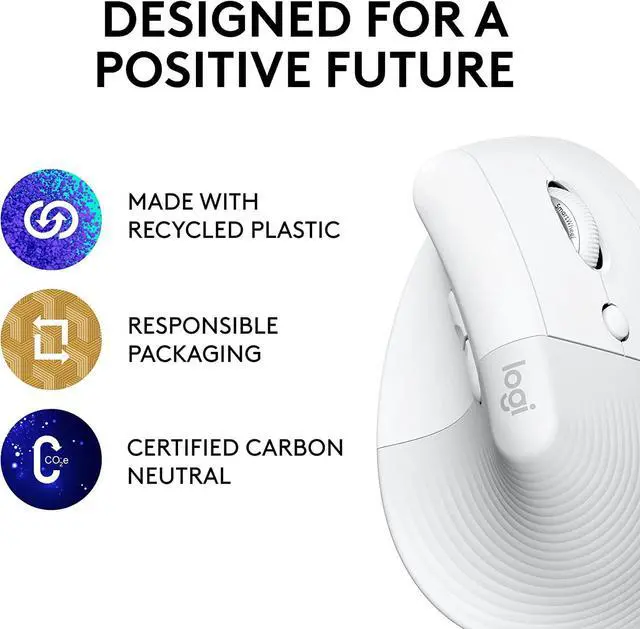 Alt view image 5 of 7 - Logitech Lift Vertical Ergonomic Mouse, Wireless, Bluetooth or Logi Bolt USB receiver, Quiet clicks, 4 buttons, compatible with Windows/macOS/iPadOS, Laptop, PC - Off White