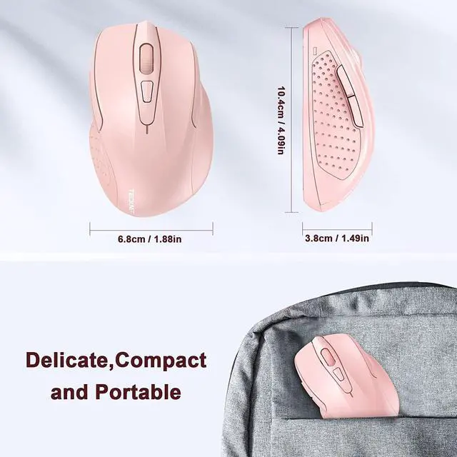 Alt view image 2 of 5 - TECKNET Wireless Mouse, 2.4GHz Ergonomic Computer Mouse, Portable Cordless Mice, Mouse for Laptop, 6 Buttons USB Mouse for Chromebook, Ergo Grip, 24 Months Battery - Pink