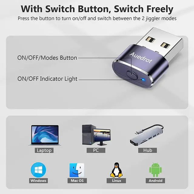 Alt view image 5 of 7 - AUEDROT Mouse Jiggler Undetectable Metal USB Mouse Mover with Switch Button, Automatic Mouse Shaker with 2 Jiggle Modes, Mouse Simulator, Driver-Free, Plug & Play, Keep Computer/Laptop Awake, Purple
