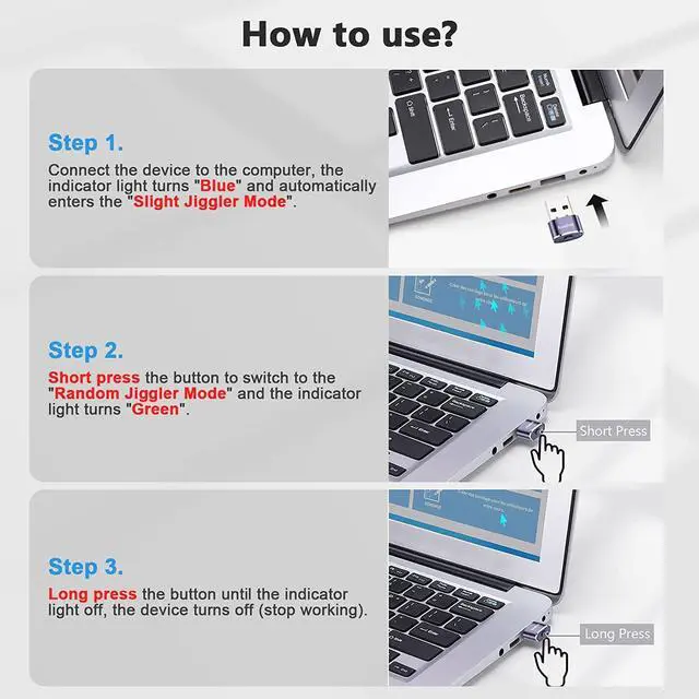 Alt view image 6 of 7 - AUEDROT Mouse Jiggler Undetectable Metal USB Mouse Mover with Switch Button, Automatic Mouse Shaker with 2 Jiggle Modes, Mouse Simulator, Driver-Free, Plug & Play, Keep Computer/Laptop Awake, Purple