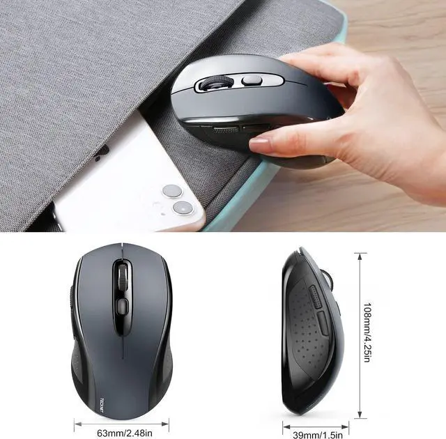 Alt view image 3 of 7 - TECKNET Bluetooth Wireless Mouse, 3 Modes Bluetooth 5.0 & 3.0 Mouse 2.4G Wireless Portable Optical Mouse with USB Nano Receiver, 2400 DPI for Laptop, MacBook, PC, Windows, Android, OS System (Grey)