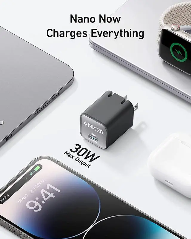 Alt view image 2 of 6 - USB C GaN Charger 30W, Anker 511 Charger (Nano 3), PIQ 3.0 Foldable PPS Fast Charger for iPhone 14/14 Pro/14 Pro Max/13 Pro/13 Pro Max, Galaxy, iPad (Cable Not Included) - Phantom Black