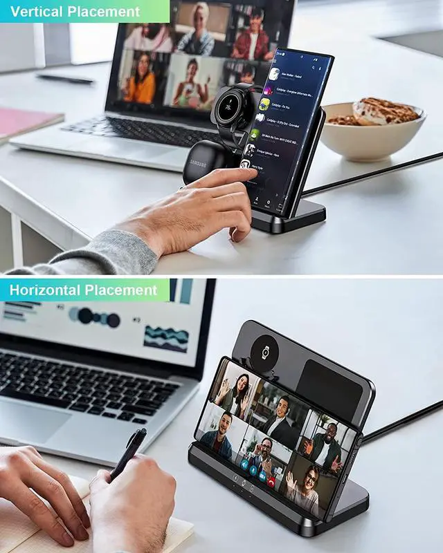 Alt view image 7 of 7 - Wireless Charger for  Charging Station & Android Multiple Devices 3 in 1 Fast Charger Stand for Phone Galaxy Z Flip 5/4/3 Z Fold S24 S23 Ultra S22 S21 S20 Galaxy Watch 6/5 Pro/4/3 Buds