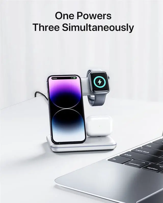 Alt view image 2 of 6 - Intoval Charging Station for Apple iPhone/iWatch/Airpods, 3 in 1 Wireless Charger for iPhone15/14/13(Pro, Pro Max) 12/11/XS/XR, iWatch9/8/Ultra/7/6/SE/5/4/3/2, Airpods Pro2/Pro1/3/2/1(Z5 White)