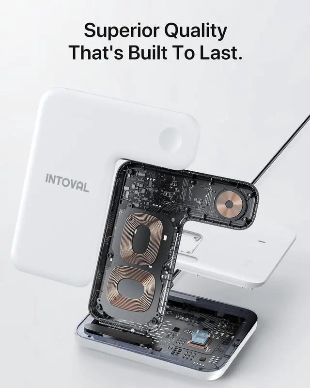 Alt view image 4 of 6 - Intoval Charging Station for Apple iPhone/iWatch/Airpods, 3 in 1 Wireless Charger for iPhone15/14/13(Pro, Pro Max) 12/11/XS/XR, iWatch9/8/Ultra/7/6/SE/5/4/3/2, Airpods Pro2/Pro1/3/2/1(Z5 White)