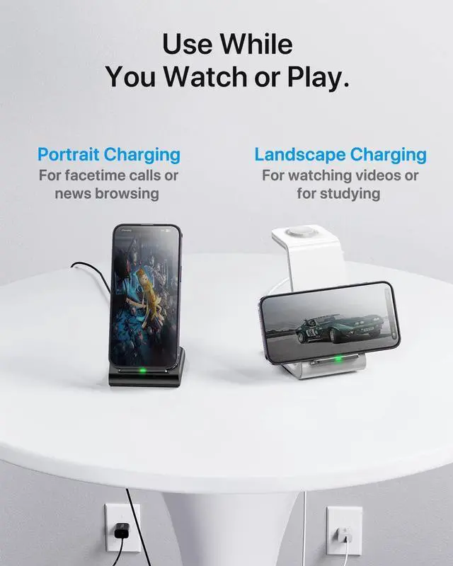Alt view image 5 of 7 - Intoval Wireless Charging Station, 3 in 1 Charger for Apple iPhone/iWatch/Airpods,iPhone15,14,13,12,11 (Pro,Pro Max)/XS/XR/XS,iWatch9/8/Ultra2/1/7/6/SE/5/4/3/2,Airpods Pro2/Pro1/3 (A3,Black)