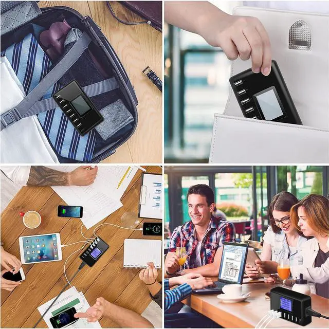 Alt view image 6 of 6 - USB Charger, slitinto 60W 12A 8-Port USB Charging Station Multi Port USB Hub Charger Compact Size LCD Display Compatible with iPhone iPad Samsung Kindle Tablet Bluetooth Earbuds and More