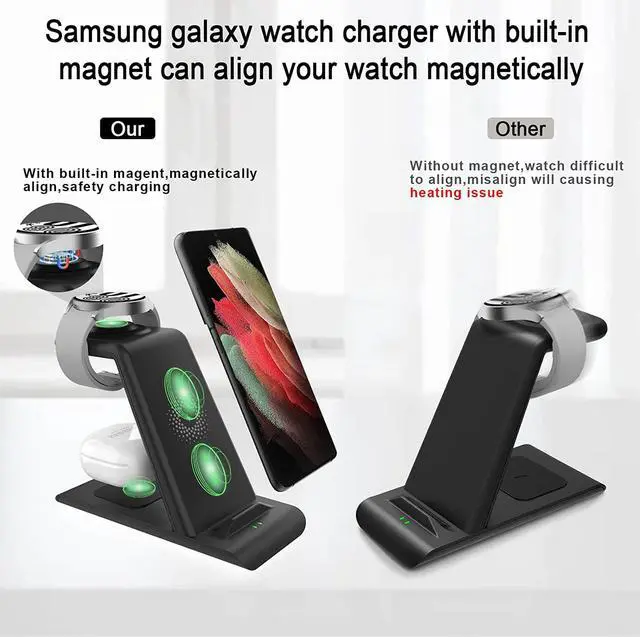 Alt view image 5 of 6 - Wireless Charging Station for Samsung Wireless Charger Stand Magnet Galaxy Watch 6 40/44/43/47/5 Pro/4/3 Active 2/1 Galaxy S23/S22/S21/S20/S10/e/Note 20/10/9/8/ Galaxy Buds2 Pro/Live Multiple Devices
