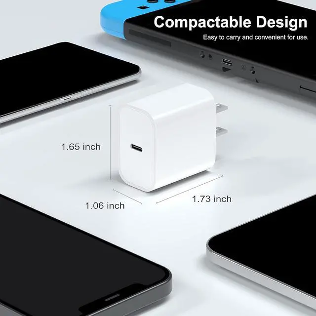 Alt view image 5 of 7 - USB C Wall Charger, 2-Pack 20W Fast Charger Block, Type C PD Power Delivery Charging Block Plug for iPhone 11/12/13/14/15/Pro Max, XS/XR/X, iPad Pro, AirPods Pro, Samsung Galaxy and More(White)