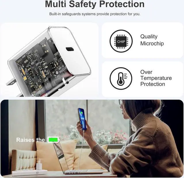 Alt view image 6 of 7 - USB C Wall Charger, 2-Pack 20W Fast Charger Block, Type C PD Power Delivery Charging Block Plug for iPhone 11/12/13/14/15/Pro Max, XS/XR/X, iPad Pro, AirPods Pro, Samsung Galaxy and More(White)
