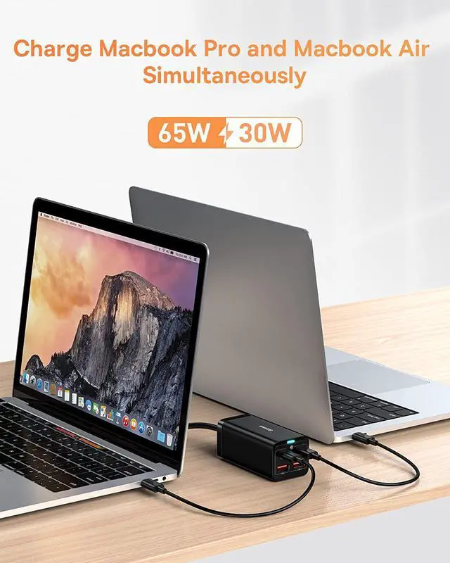 Alt view image 4 of 7 - USB C Charger 100W PD GaN3 Fast Wall Charger Block 4-Ports [2USB-C + 2USB] Charging Station with 5ft Extension Cord for Steam Deck MacBook Pro iPhone 15/14/13  Galaxy etc