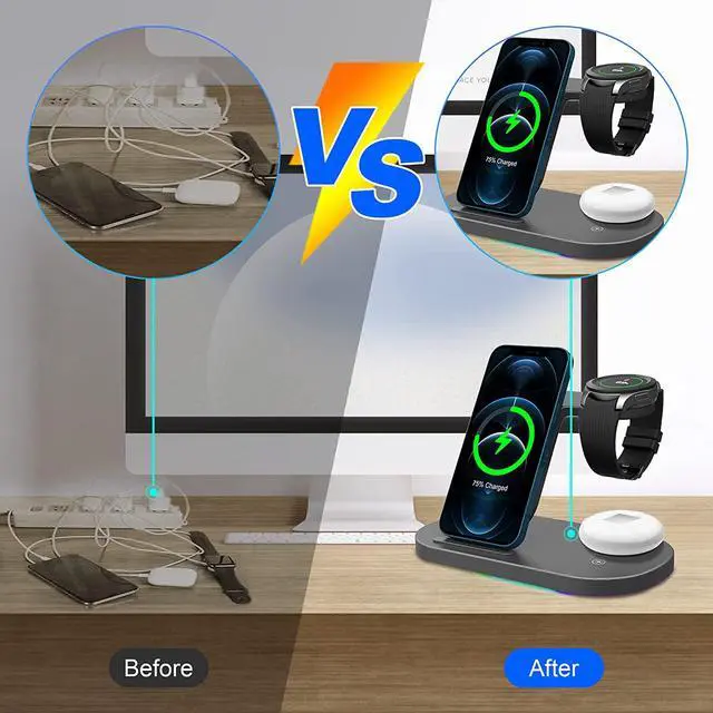 Alt view image 2 of 7 - OVISBAI 3 in 1 Android Wireless Charger for Samsung Devices, Wireless Charging Station for Samsung Galaxy S23 S22 Ultra/S22+/S22/S21/Z Flip 5/4/Z Fold 5/4, Galaxy Watch 5/4/3,Galaxy Buds/Pro Black