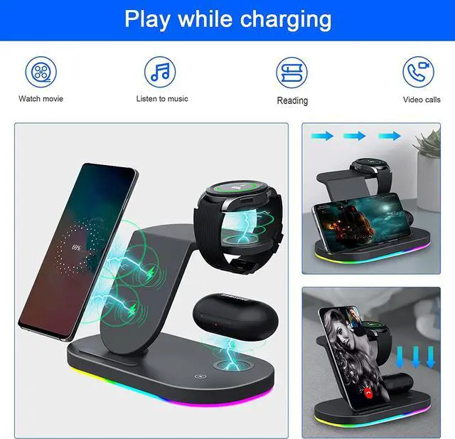 Alt view image 3 of 7 - OVISBAI 3 in 1 Android Wireless Charger for Samsung Devices, Wireless Charging Station for Samsung Galaxy S23 S22 Ultra/S22+/S22/S21/Z Flip 5/4/Z Fold 5/4, Galaxy Watch 5/4/3,Galaxy Buds/Pro Black