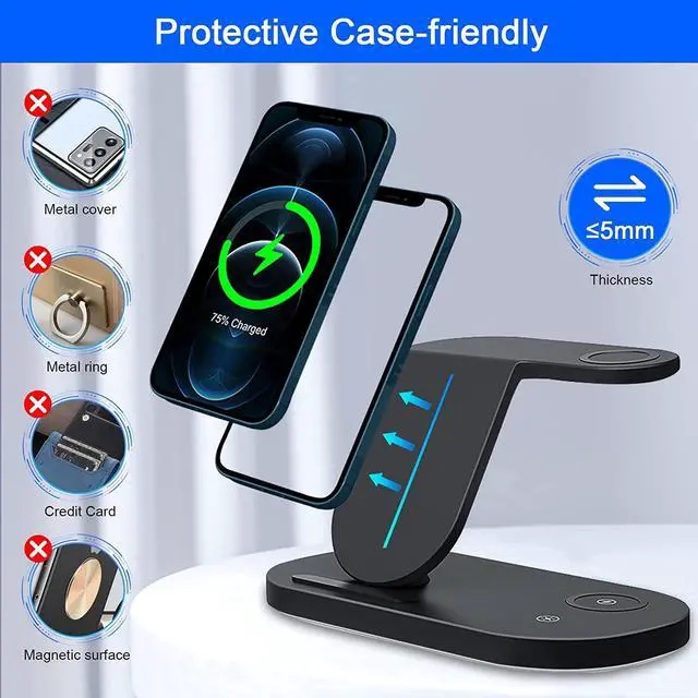 Alt view image 4 of 7 - OVISBAI 3 in 1 Android Wireless Charger for Samsung Devices, Wireless Charging Station for Samsung Galaxy S23 S22 Ultra/S22+/S22/S21/Z Flip 5/4/Z Fold 5/4, Galaxy Watch 5/4/3,Galaxy Buds/Pro Black