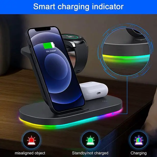 Alt view image 5 of 7 - OVISBAI 3 in 1 Android Wireless Charger for Samsung Devices, Wireless Charging Station for Samsung Galaxy S23 S22 Ultra/S22+/S22/S21/Z Flip 5/4/Z Fold 5/4, Galaxy Watch 5/4/3,Galaxy Buds/Pro Black