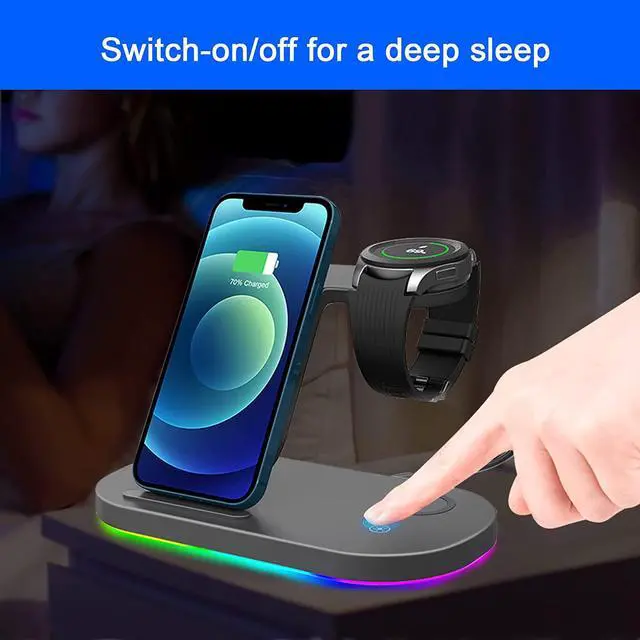 Alt view image 6 of 7 - OVISBAI 3 in 1 Android Wireless Charger for Samsung Devices, Wireless Charging Station for Samsung Galaxy S23 S22 Ultra/S22+/S22/S21/Z Flip 5/4/Z Fold 5/4, Galaxy Watch 5/4/3,Galaxy Buds/Pro Black