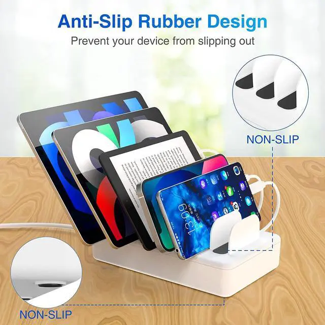 Alt view image 3 of 7 - ZXSWONLY Charging Station for Multiple Devices, 6 Ports USB Charging Dock with 6 Cables Compatible with Cellphone, Tablet, Kindle, and Other Electronic (White)