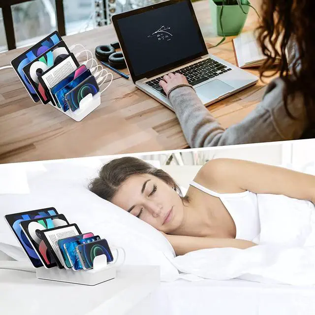 Alt view image 6 of 7 - ZXSWONLY Charging Station for Multiple Devices, 6 Ports USB Charging Dock with 6 Cables Compatible with Cellphone, Tablet, Kindle, and Other Electronic (White)