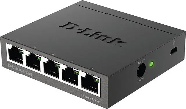 Alt view image 3 of 7 - D-Link DGS-105/B 5-Port Gigabit Unmanaged Metal Desktop Switch 10/100/1000 Mbit/s - UK Version, Black DGS-105/B