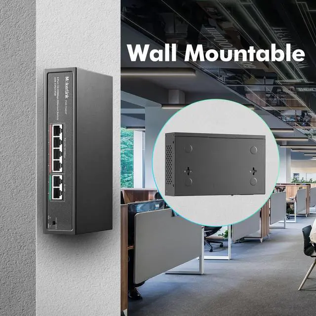 Alt view image 7 of 7 - MokerLink 10 Port PoE Switch with 8 Port PoE+, 2 Fast Ethernet UpLink, 100Mbps, 120W 802.3af/at PoE, Fanless Plug & Play