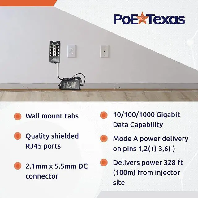 Alt view image 3 of 7 - PoE Texas 4 Port PoE Injector - Gigabit Passive Power Over Ethernet with 48V 48W UL Power Supply - 802.3af PoE Injector for VoiP Phones, WiFi Access Points, IP Cameras - Add PoE to Any Switch